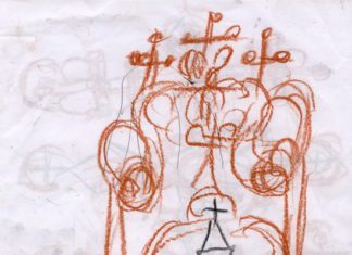 Pictură – Biserica, corabie din Sfinte Cruci, realizată de Cuviosul Gherontie